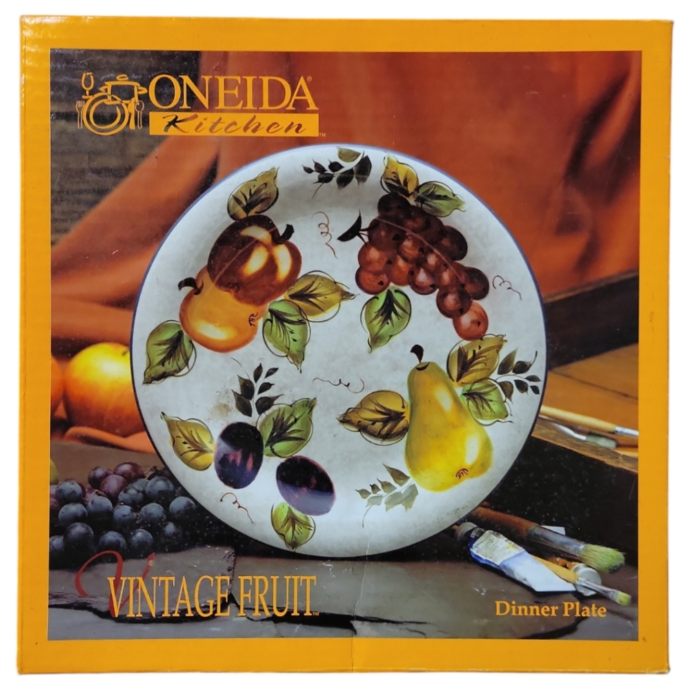 Vtg Oneida Fruit Hand Painted 10 1/2" Dinner Plate Box